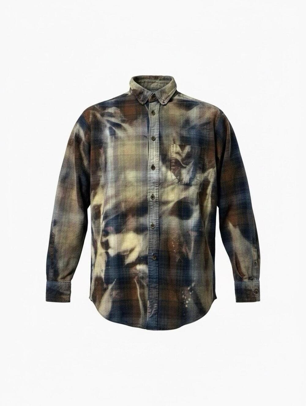Flannel Shirt Men XL Brown Roundtree York Art Dye